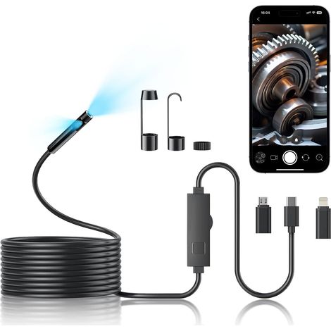 Dual lens endoscopic camera with lighting, equipped with a 5m semi-rigid coiled cable. (1/5)