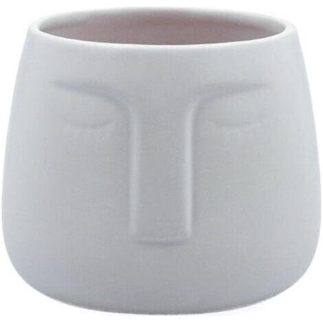 Pot de fleurs en céramique blanche de style scandinave orné d'un visage, 15,7 x 15 cm