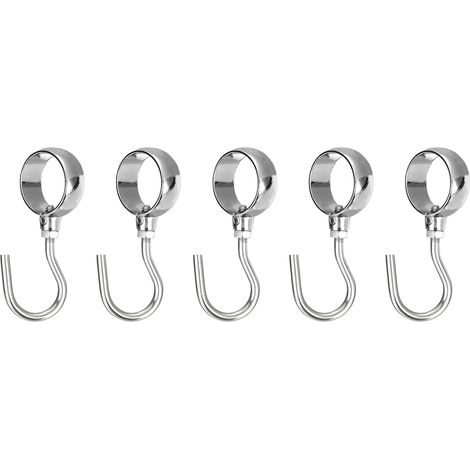 5 Crochets pour Tige de Tube, en Acier Inoxydable, Diamètre Intérieur Réglable de 25mm/0,98", Crochet de Barre de Penderie pour Accrocher des Vêtements, Argent (1/5)