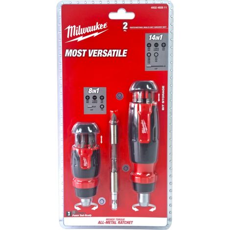 Juego de destornilladores multi-punta Milwaukee, 2 piezas, con función de trinquete (4932492811)