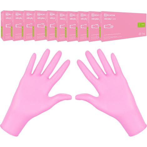 Nitrilhandschuhe, Größe S, rosa, Mercator Nitrylex Pink, 100 Stück pro Karton (10er-Packung) (1/5)