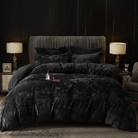 Bettwäsche-Set Samt 155x220 cm mit 2 Kissenbezügen 80x80 cm, Schwarz