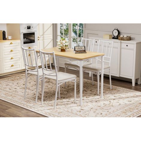 Ensemble table de repas / Ensemble style bar avec 4 chaises table de cuisine avec chaises table de petit-déjeuner style industriel pour cuisine, salon ou salle de réception finition naturelle et bl (1/5)