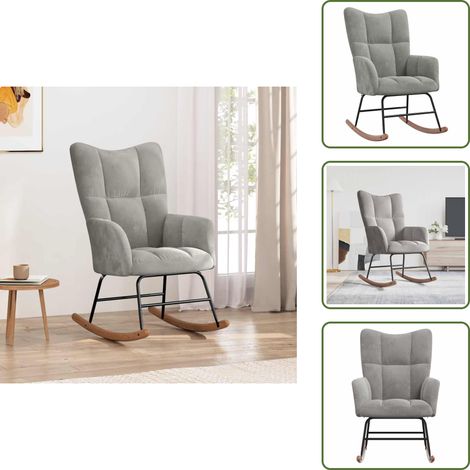 Schaukelsessel Hellgrau Samt - Samtsessel - Schaukelstuhl - Lounge Chair - Wohnzimmersessel - Gemütlicher Sessel (1/5)