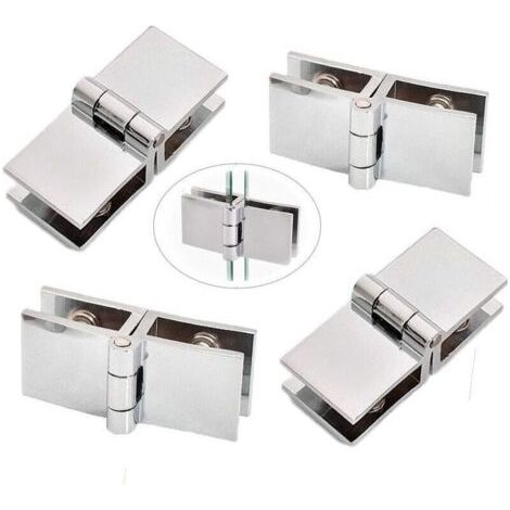 Charnières de porte en verre 180° – Alliage de zinc – Épaisseur verre 5 à 8 mm – Lot de 4 charnières – Installation sans perçage (1/5)