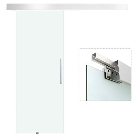 Glasschiebetür Komplettset Schiebetür, Zimmertür mit Griffstange, einseitig satiniert, 2050x900mm 
On-Site