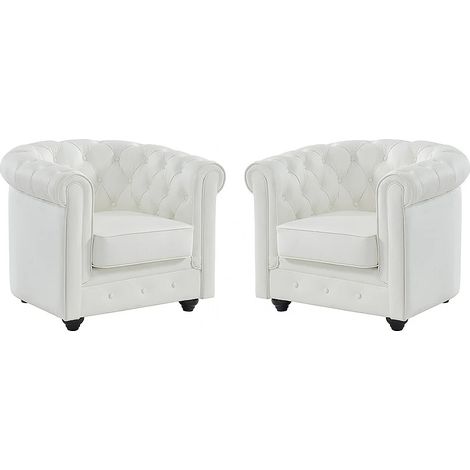 Lot de 2 fauteuils en cuir de buffle CHESTERFIELD - Blanc (1/2)
