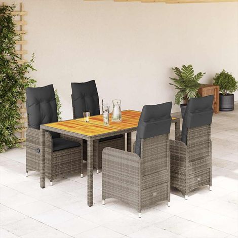 5-tlg. Garten-Bistro-Set mit Kissen Grau Poly Rattan (1/5)