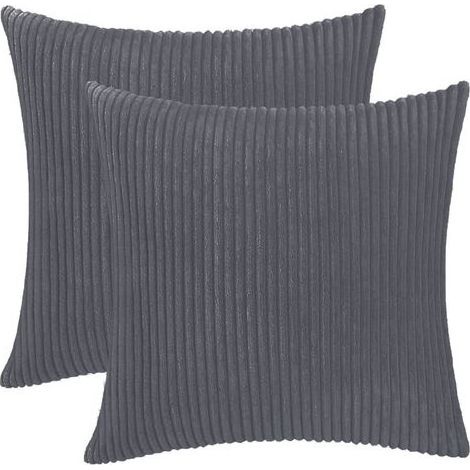 Kaelt - Housse Coussin Velours - 2 pièces, Housse Coussin Velours Gris Foncé 40x40cm - Rayée (1/5)