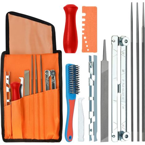 11PCS Kit Affûtage Tronçonneuse, Lime Ronde, Lime Plate, Guide Angle, Sac Transport, Entretien Chaîne (1/5)