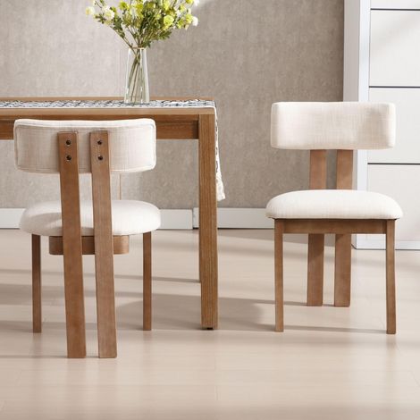 Wahson Dining Chairs Set of 2 in Linen Soft Padded Retro Rustic Kitchen Chairs with Wood Frame for Living Room Restaurant, Beige