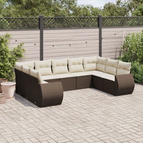 Set de sofás de jardín 9 pzas y cojines ratán sintético marrón vidaXL (1/5)