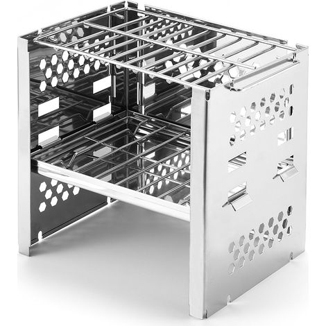 Barbecue pliant en acier inoxydable à double niveau — Mini-barbecue portable idéal pour le camping et les pique-niques (double combustible : bois/charbon) (1/4)
