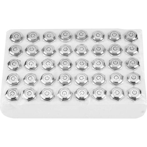 Lot de 40 interrupteurs poussoirs métal 16mm, bouton plat reset auto 24V LED bleu, 5 broches, pour voiture et bricolage (1/5)
