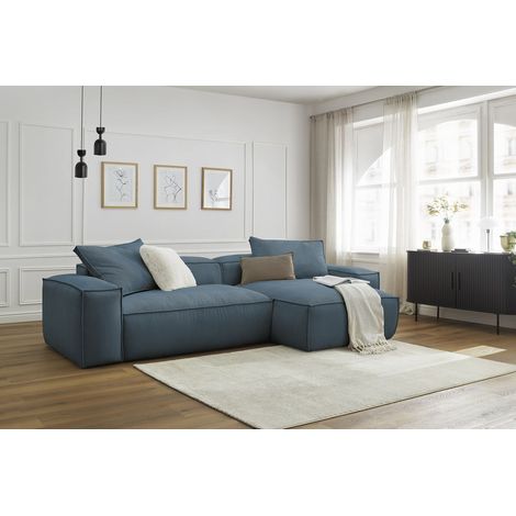 BOBOCHIC - Canapé d'angle réversible ultra moelleux BOHEME velours côtelé Réversible Bleu (1/5)