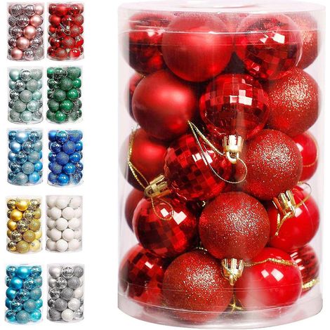 Boules de Noël pré-enfilées, décorations pour sapin de Noël, boules suspendues rouges pour les fêtes (1/4)