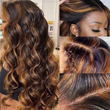 Perruque femme longue bouclée à grande vague, couleur piano, partie centrale, cheveux synthétiques. Couvre-cheveux avec doublure rose, style européen et américain (1/3)