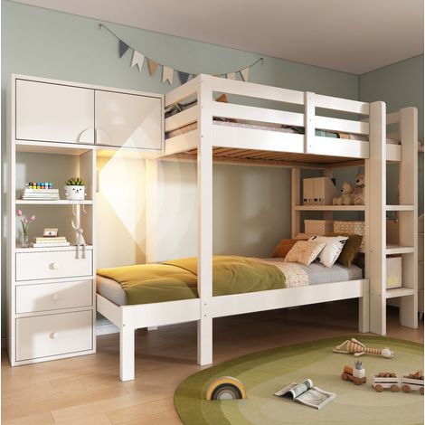 CHICFURN Litera infantil 90x200 cm blanca con almacenaje, luz LED y sin colchón (1/5)