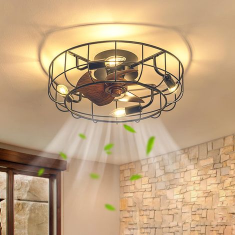 Ventilateur de Plafond Vintage 48 cm avec Éclairage LED – Télécommande, 6 Vitesses, Fonction Minuterie, Style Rétro pour Chambre et Salon (1/5)