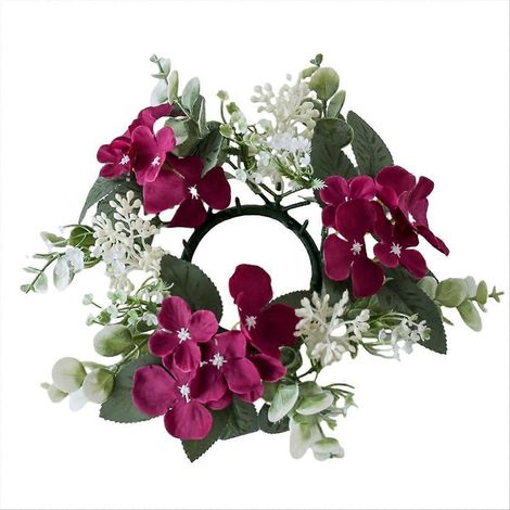 Couronne de bougies de mariage, fleurs artificielles rouge vin (1/5)