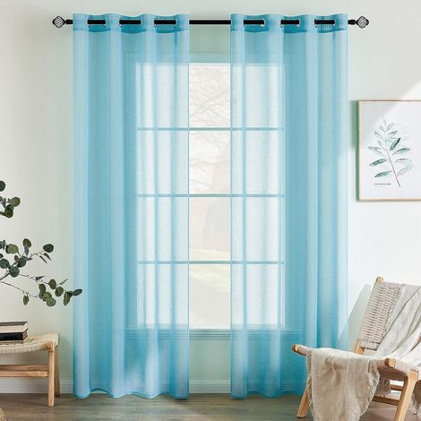 Couleur Pure Rideaux De Fenêtre Transparents Lisse Panneaux Voile Élégant pour Chambre Salon 2 Panneaux à Oeillets 140x260cm Bleu Ciel (1/5)