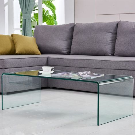 able basse verre trempé transparent cintré 100×50×35cm, table à thé design moderne pour salon (1/5)