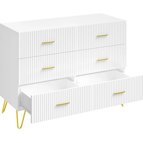 Cassettiera consolle bianca e oro con 6 cassetti 100 x 40 x 75 cm (1/5)