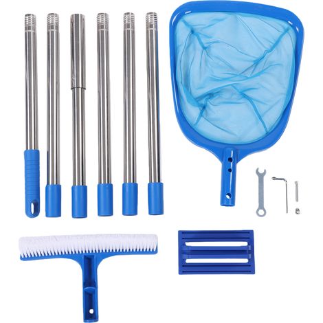Set di spazzole per piscina da 252 cm con testina rimovibile e skimmer a punta fine. Include un'asta telescopica in alluminio da 252 cm per la manutenzione della piscina. (1/5)