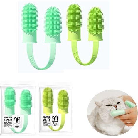 Ensemble de brosses à dents pour chiens et chats, brosse à dents à doigt, poils souples à 135°, soin dentaire à deux doigts, nettoyage facile des dents, pour chiens et chiots (1/4)