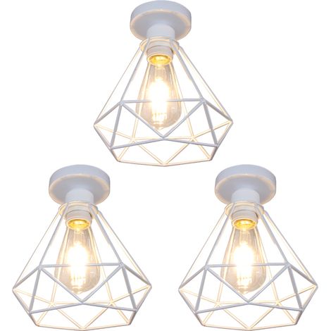 Diamant Plafonnier Design Vintage Rétro en Métal E27 Lustre Suspension pour Couloir Escalier Cuisine Blanc 3PCS (1/5)