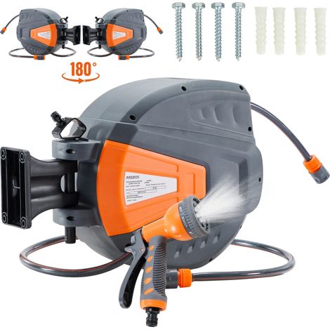 AREBOS Hose Pipe Reel 30 m Swivel Hose Reel Wall Hose Box with Locking Stop Includes Wall Mount Automatic Reel Mechanism Orange