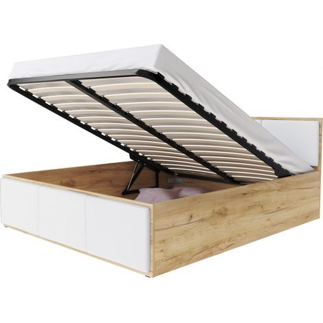 Lit coffre Barcelona 140 x 190 cm avec sommier à lattes relevable Chêne - Blanc (1/4)
