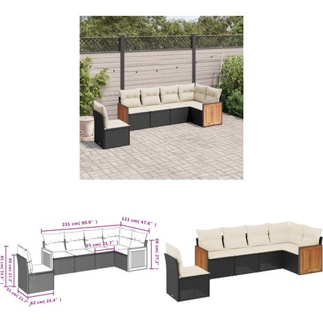 Salon de jardin 6 pcs avec coussins noir résine tressée - Ensemble Salon De Jardin - Meuble Extérieur - Résine Tressée - Rotin Synthétique - Mobilier De Jardin - Home & Living (1/3)