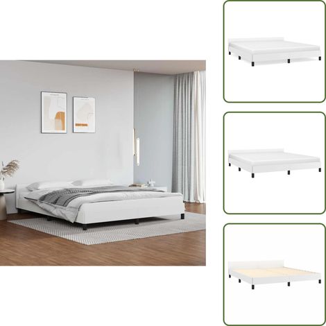 Bettgestell mit Kopfteil ohne Matratze Weiß 180x200 cm - Bettsofa - Kopfteil - Doppelbett - Weißes Bett - Lederbettwäsche (1/5)