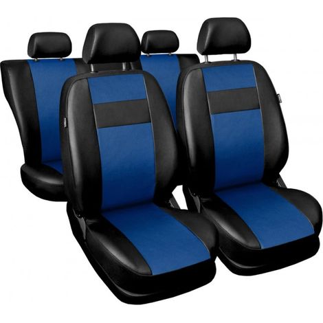 Universelle Leder-Sitzbezüge/Polster für Vorder- und Rücksitze des Autos – Komplettset aus Kunstleder in Schwarz und Blau