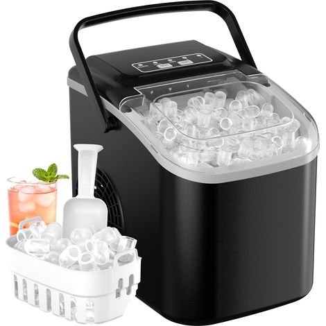 Macchina per cubetti di ghiaccio, 12 kg in 24 ore, Macchina per cubetti di ghiaccio portatile con paletta per ghiaccio, 8 cubetti di ghiaccio in 6-8 minuti, Autopulente, Ideale per casa/cucina/campegg (1/5)
