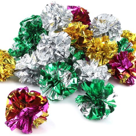 Lot de 5 balles froissées pour chats - Balles froissées originales en mylar (couleur aléatoire)