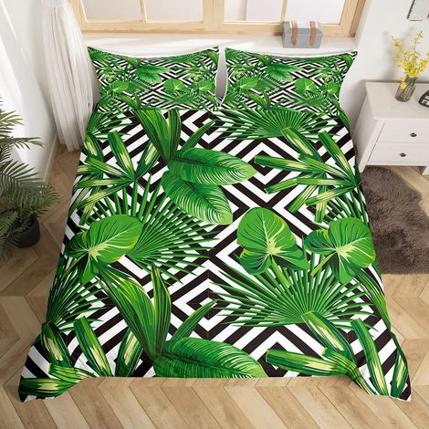 Feuilles Tropicales Parure de Lit 200x200cm Ensembles de Motifs de Feuilles de Palmier de Housse de Couette Nature botanique Géométrie à Carreaux Housse de Couette de Chambre Respirante - 200x200cm (1/5)