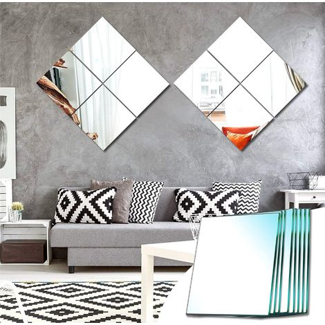 MINKUROW Espejo De Pared Vidrio Adhesivo Cuadrado Decorativo Autoadhesivo Espejo Decoración Del Hogar Para Dormitorio Sala De Estar Puerta (Lijado Ordinario, 20.5x20.5cm, 8 Piezas) (1/5)