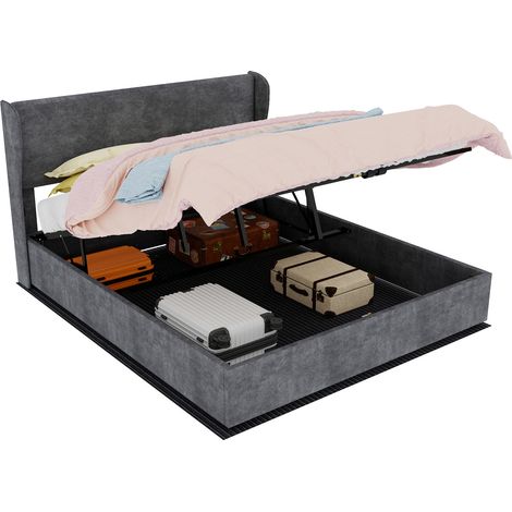CHICFURN Letto contenitore 160x200 cm grigio con contenitore e alzata a gas, senza materasso (1/5)