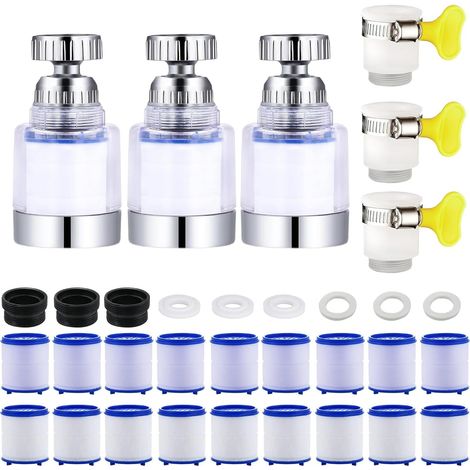 Filtre Robinet - Lot de 3 - Verre et Acier - Rotation 360 Degrés - Cuisine Salle de Bain - Transparent (1/5)
