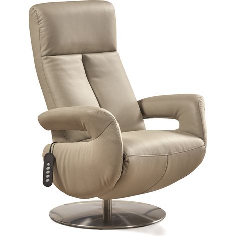 Pegane – Fauteuil relax électrique en cuir gris clair – Mécanisme à 2 moteurs – Dimensions L 77 x P 82 x H 114 cm – Résistance 120kg (1/4)