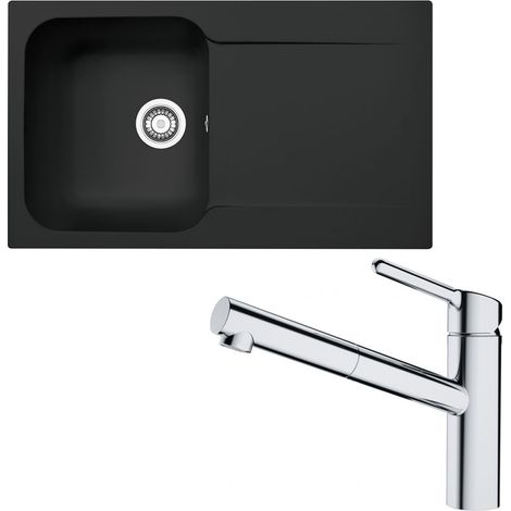 Pack évier Kite Fradeko noir mat 860 x 500 x 190 mm + mitigeur Orbit douchette - Franke (1/5)