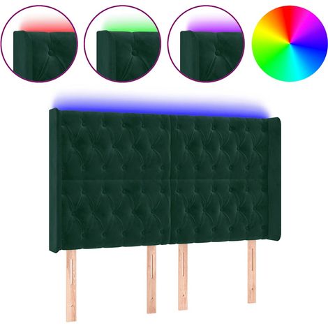 Testiera Testata del letto a LED Verde Scuro 147x16x118/128 cm in Velluto (1/5)