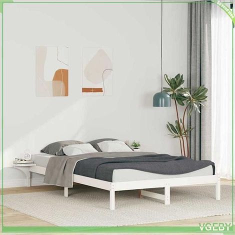 Cadre de lit - ABI - Blanc - Pin massif - 160 x 220 cm avec tables de chevet intégrées (1/5)