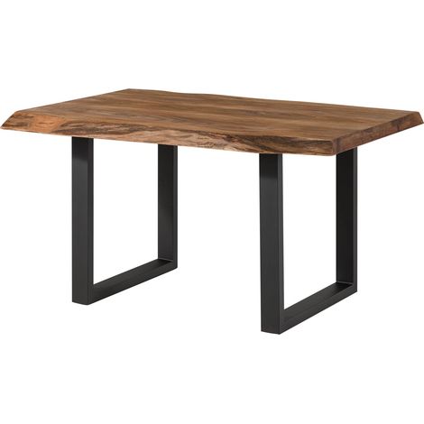 Table à manger 140x90 en bois de Sheesham bois naturel pieds en U anthracite mat FREEFORM 5