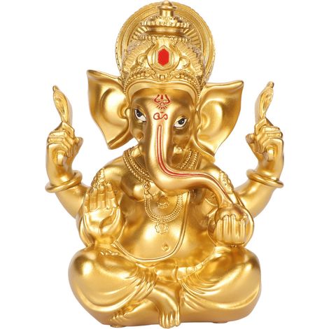 Statue Ganesh indienne en résine, dieu hindou éléphant, décoration dorée pour maison et jardin, ornement divin. (1/5)