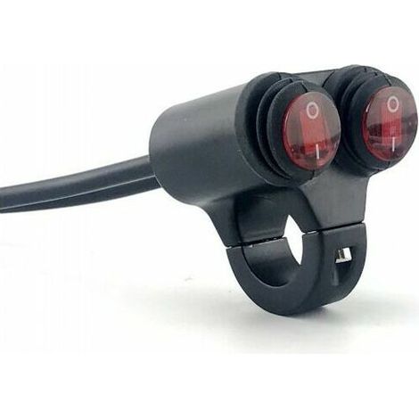 Commutat de guidon de moto à double commande 7/8 pouces 22mm 12V étanche bouton interrupt de phare interrupt de feux de brouillard de frein de danger avec voyant rouge (1/5)