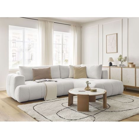 BOBOCHIC - Canapé d'angle L convertible FUJI tissu bouclette Angle droit  Blanc (1/5)