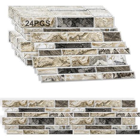 Autocollants pour carrelage, lot de 24 feuilles – 24,6 × 12 cm – Carreaux adhésifs pour cuisine et salle de bain, beige chaud – Application facile et étanche (1/5)